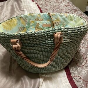 Banana Republic Mint Woven Tote with Beige Leather Straps